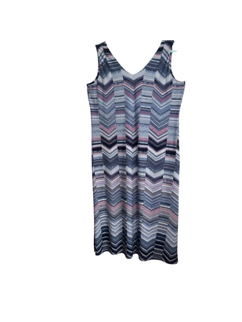 NWT Chicos Knit Maxi Dress Size 3 Petite 3P (US 16) Blue Chevron Stretch Resort - Picture 2 of 10